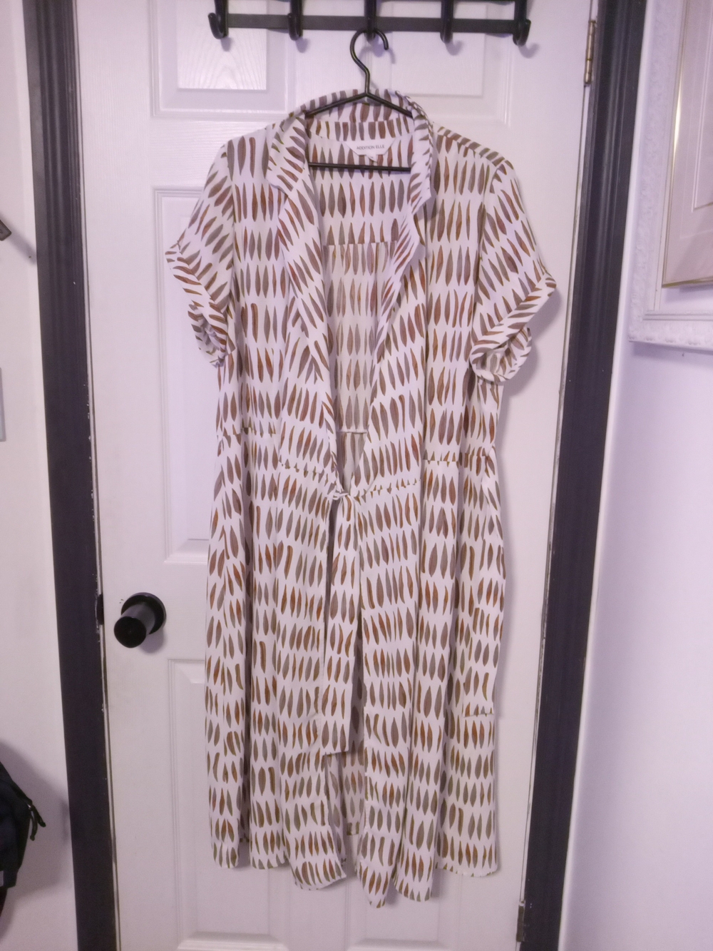 Addition Elle White Midi Dress with Brown Abstract Print